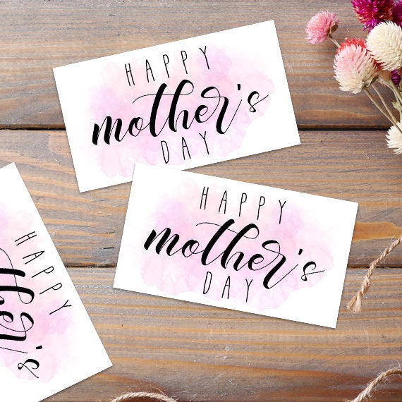 Happy Mother's Day (Pink Watercolor) - Print At Home Gift Tags