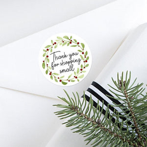 Thank You For Shopping Small (Christmas Wreath) - Stickers