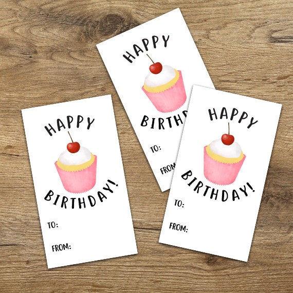 Happy Birthday (Cupcake) - Print At Home Gift Tags