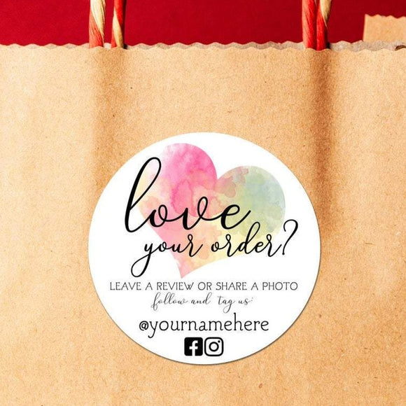 Love Your Order? Leave A Review Or Share A Photo (Fancy Pink Mix Watercolor Heart) - Custom Stickers