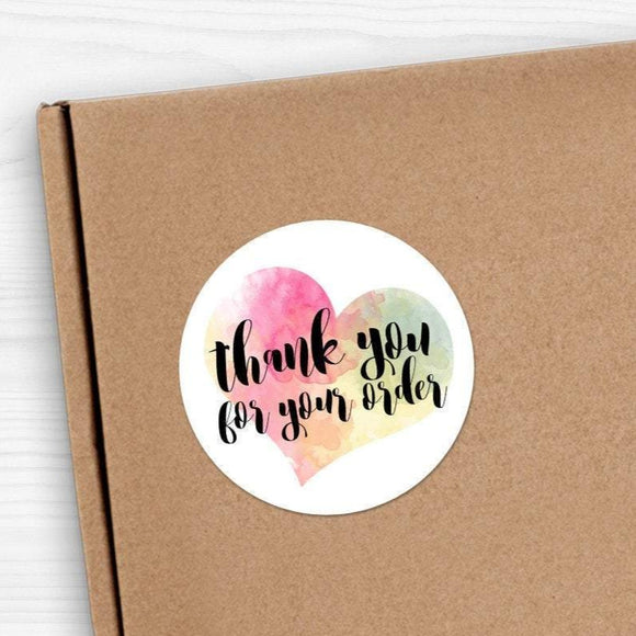 Thank You For Your Order (Watercolor Heart Background) - Stickers