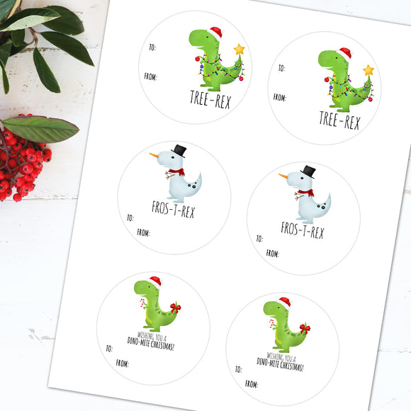 Christmas Dinosaur Mix (Gift Tag) - Stickers