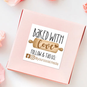 Baked With Love Follow And Tag Us (Rolling Pin) - Custom Stickers