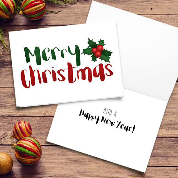 Merry Christmas (Holly) - Print At Home Card