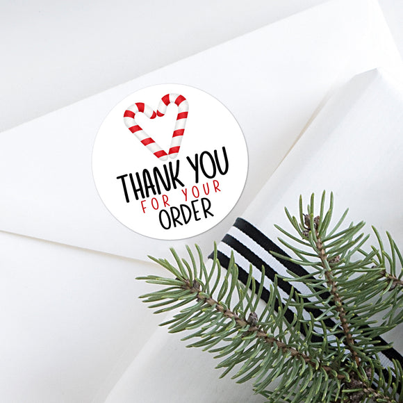 Thank You For Your Order (Candy Cane Heart) - Stickers