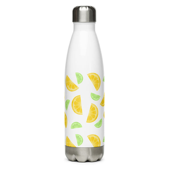 Lemon And Lime Slices Pattern - Water Bottle