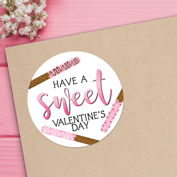 Have A Sweet Valentine's Day (Chocolate Dipped Pretzel Rods) - Stickers