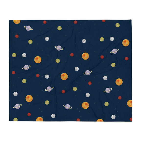 Planets In Space Pattern - Throw Blanket