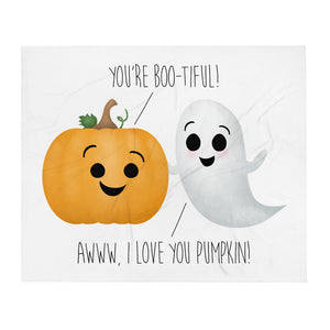 You're Boo-tiful! Awww, I Love You Pumpkin (Ghost and Pumpkin) - Throw Blanket