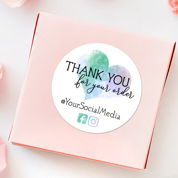 Thank You For Your Order With Social Media (Fancy Heart) - Custom Stickers