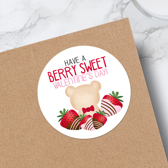 Have A Berry Sweet Valentine's Day (Chocolate Dipped Strawberries And Bear) - Stickers